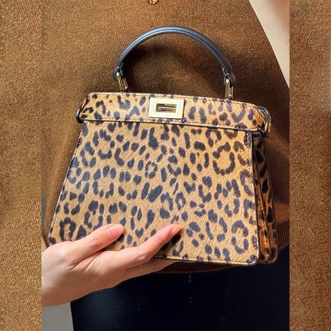 fendi peekaboo iseeu leopard print horsehair top handle handbag